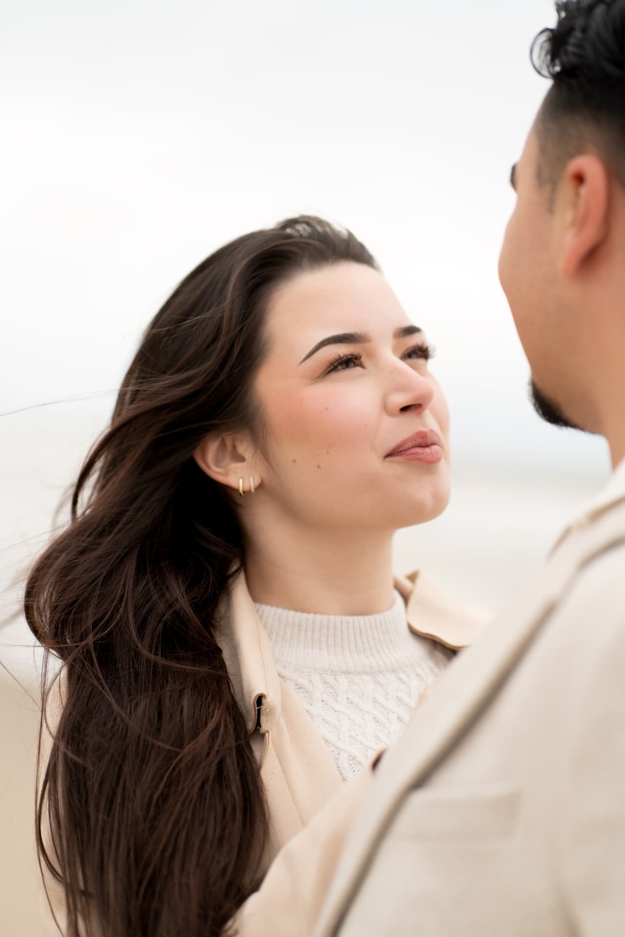 Portrait of the bride-to-be looking at her partner