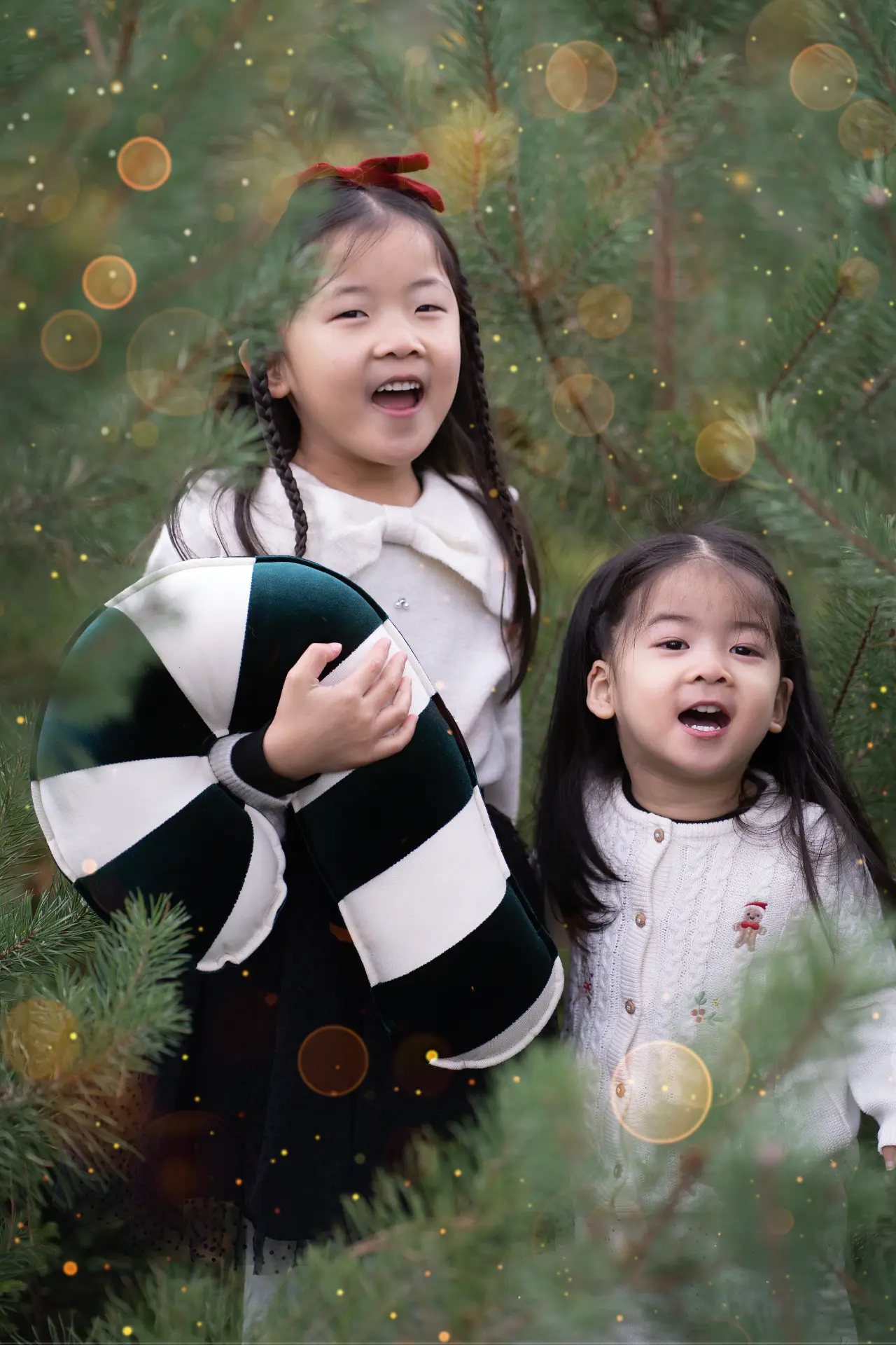 Warm Christmas portrait among the pines