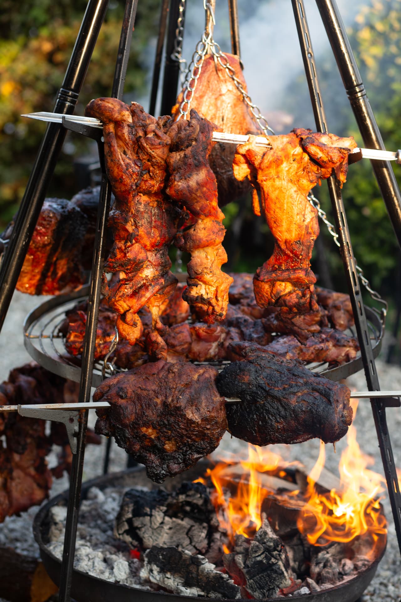 Meat roasting over an open flame